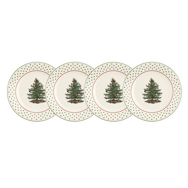 Christmas Tree Polka Dot Set of 4 Dessert Plates